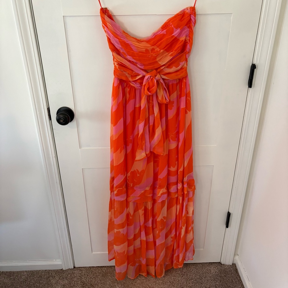 Ramy Brook Bernadette Midi Strapless Dress in Zinnia Combo. Size 10. - Picture 6 of 16